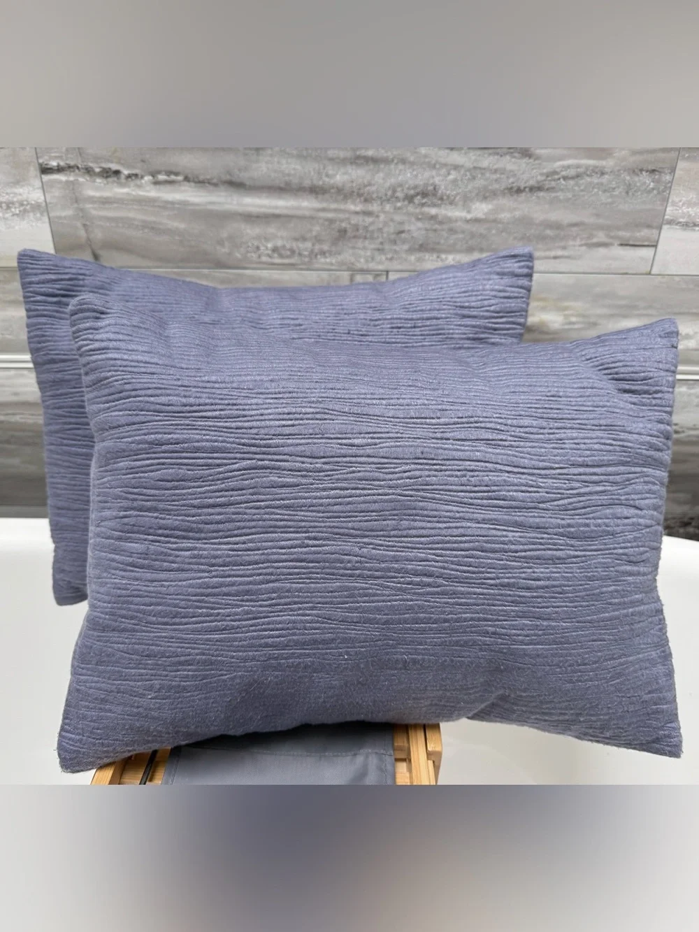 2 Calvin Klein Home label pillows in dusty periwinkle approx 10”x16” - vintage!
